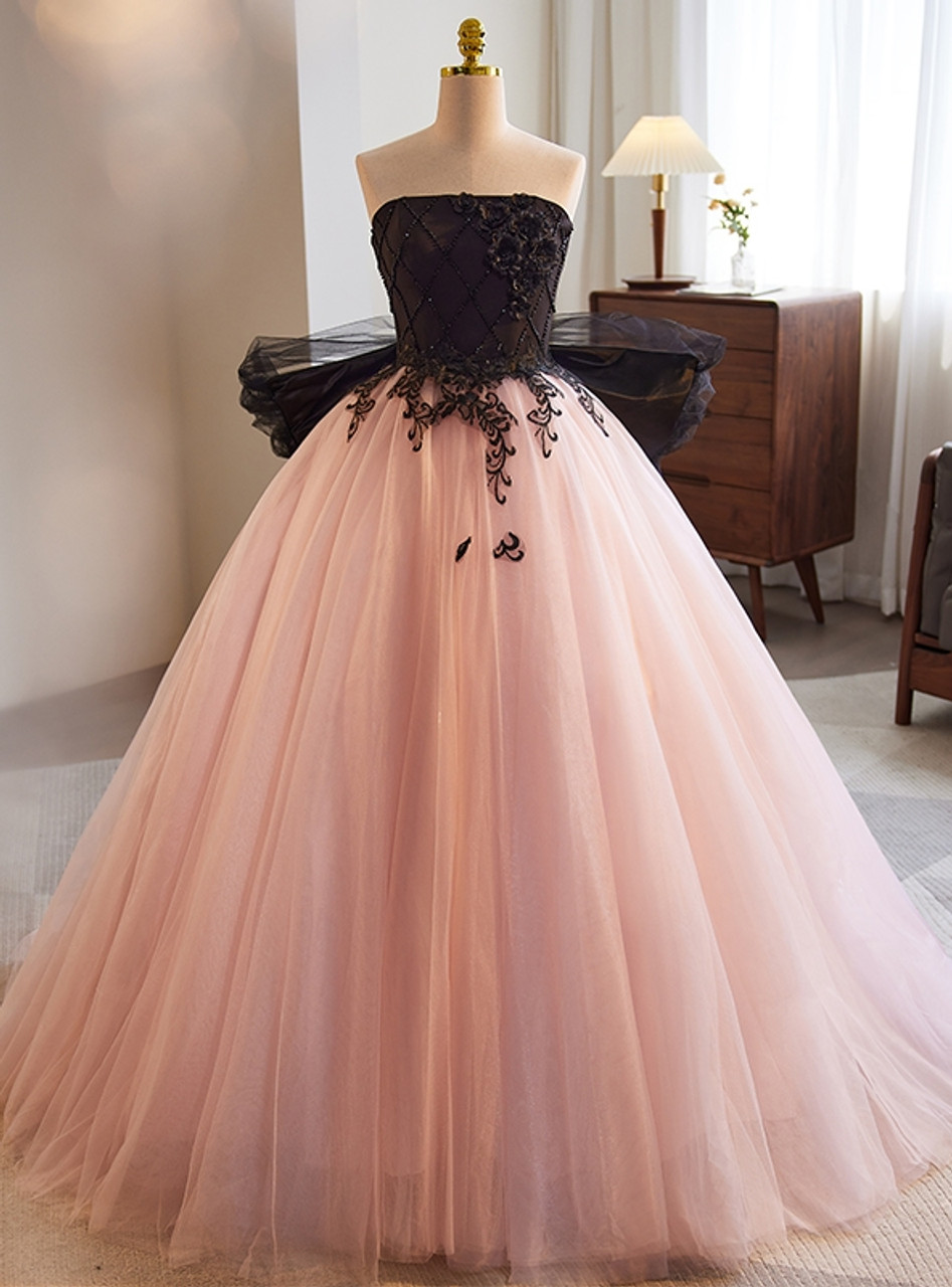 pink and black prom dress